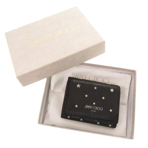 ジミーチュウ スター 星 スタッズ レザー ブラック 三つ折り財布 黒 0585【中古】JIMMY CHOO