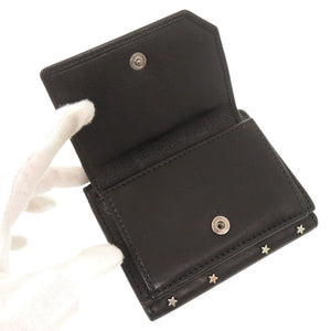 ジミーチュウ スター 星 スタッズ レザー ブラック 三つ折り財布 黒 0585【中古】JIMMY CHOO