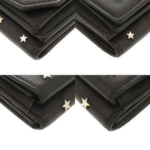 ジミーチュウ スター 星 スタッズ レザー ブラック 三つ折り財布 黒 0585【中古】JIMMY CHOO