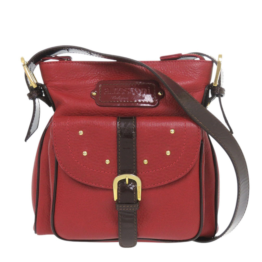 ア テストーニ レザー レッド ショルダーバッグ 赤 0597【中古】a.testoni