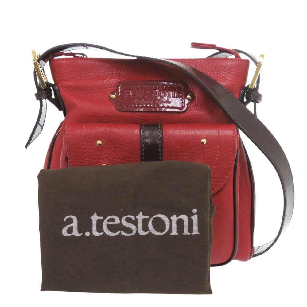 ア テストーニ レザー レッド ショルダーバッグ 赤 0597【中古】a.testoni