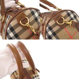 美品 バーバリー ヴィンテージ ノバチェック キャンバス レザー ベージュ ブラウン 2WAY ハンドバッグ ミニボストンバッグ ショルダーバッグ 0604【中古】BURBERRY