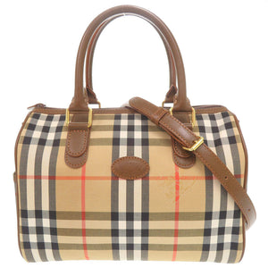 美品 バーバリー ヴィンテージ ノバチェック キャンバス レザー ベージュ ブラウン 2WAY ハンドバッグ ミニボストンバッグ ショルダーバッグ 0604【中古】BURBERRY