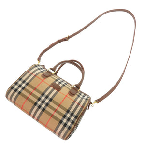 美品 バーバリー ヴィンテージ ノバチェック キャンバス レザー ベージュ ブラウン 2WAY ハンドバッグ ミニボストンバッグ ショルダーバッグ 0604【中古】BURBERRY
