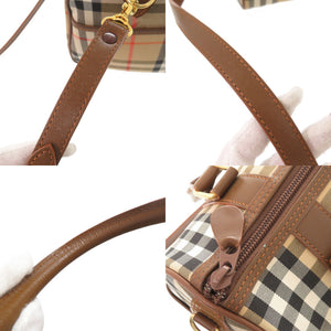 美品 バーバリー ヴィンテージ ノバチェック キャンバス レザー ベージュ ブラウン 2WAY ハンドバッグ ミニボストンバッグ ショルダーバッグ 0604【中古】BURBERRY