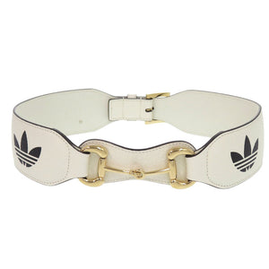 美品 グッチ アディダス ホースビット 625854 レザー ホワイト ベルト 白 0608【中古】GUCCI