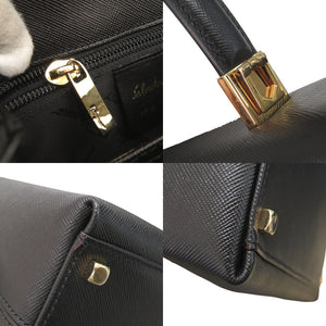 美品 サルヴァトーレフェラガモ ガンチーニ レザー ブラック ハンドバッグ 黒 0611【中古】Salvatore Ferragamo