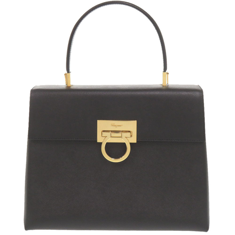 美品 サルヴァトーレフェラガモ ガンチーニ レザー ブラック ハンドバッグ 黒 0611【中古】Salvatore Ferragamo