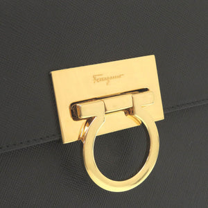 美品 サルヴァトーレフェラガモ ガンチーニ レザー ブラック ハンドバッグ 黒 0611【中古】Salvatore Ferragamo