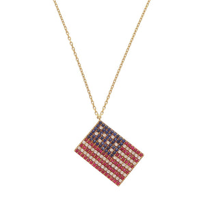 美品 アメリカ国旗モチーフ サファイア0.50ct / ルビー0.63ct / ダイヤモンド0.48ct K18YG イエローゴールド ネックレス ジュエリー 0626【中古】星条旗モチーフ
