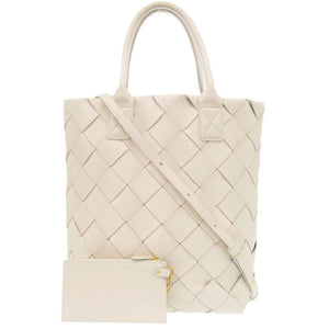 美品 ボッテガヴェネタ 2WAY マキシ イントレチャート ラムスキン アイボリー トートバッグ 白 0652【中古】BOTTEGAVENETA