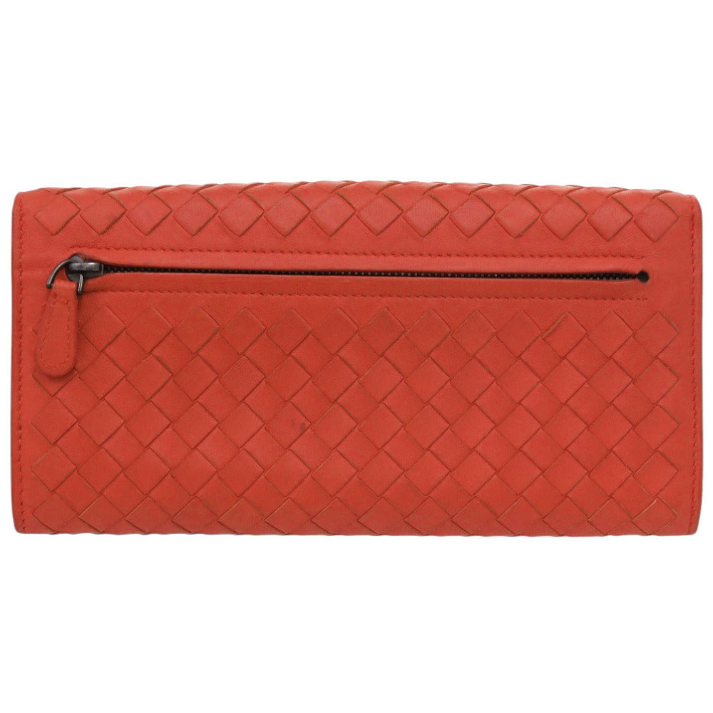 美品 ボッテガヴェネタ イントレチャート レザー レッド 長財布 赤 0787【中古】BOTTEGAVENETA