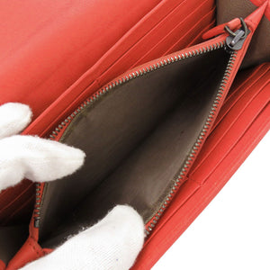 美品 ボッテガヴェネタ イントレチャート レザー レッド 長財布 赤 0787【中古】BOTTEGAVENETA