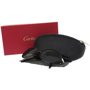 美品 カルティエ オーバル 2793634 プラスチック メタル グレー サングラス 0792【中古】CARTIER