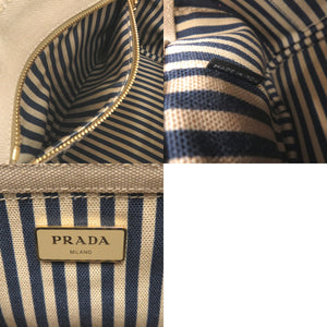 美品 プラダ カナパ ミニ 1BG439 キャンバス ベージュ ネイビー トートバッグ 0800【中古】PRADA