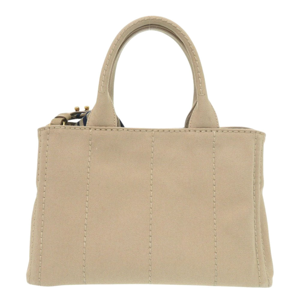 美品 プラダ カナパ ミニ 1BG439 キャンバス ベージュ ネイビー トートバッグ 0800【中古】PRADA