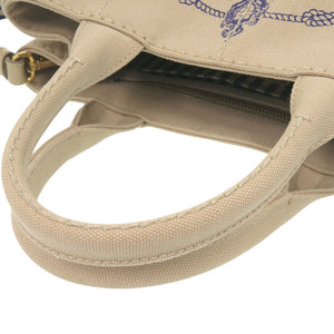 美品 プラダ カナパ ミニ 1BG439 キャンバス ベージュ ネイビー トートバッグ 0800【中古】PRADA