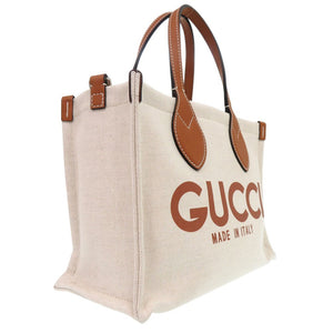 新品同様 グッチ プリント ミディアムトート 772144 2way キャンバス レザー ベージュ 0852【中古】GUCCI