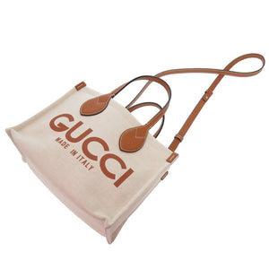 新品同様 グッチ プリント ミディアムトート 772144 2way キャンバス レザー ベージュ 0852【中古】GUCCI