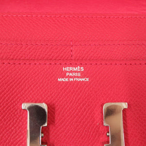 未使用品 エルメス コンスタンス コンパクト ヴォーエプソン レッド □O刻印 赤 二つ折り財布 0931【中古】HERMES