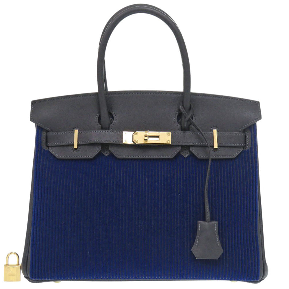 未使用 エルメス バーキン30 コートアコート ヴォースイフト タフタージュ ブルーサフィール キャバン ゴールド金具 B刻印(2023年製) ハンドバッグ 1002【中古】HERMES