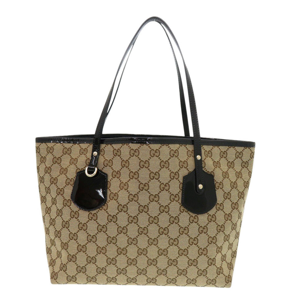 美品 グッチ 211976 GGキャンバス ベージュ ブラック トートバッグ 黒 1027【中古】GUCCI