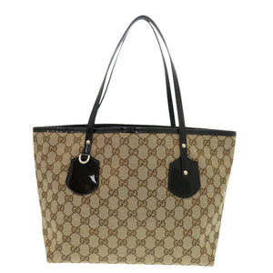 美品 グッチ 211976 GGキャンバス ベージュ ブラック トートバッグ 黒 1027【中古】GUCCI