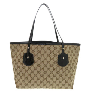 美品 グッチ 211976 GGキャンバス ベージュ ブラック トートバッグ 黒 1027【中古】GUCCI