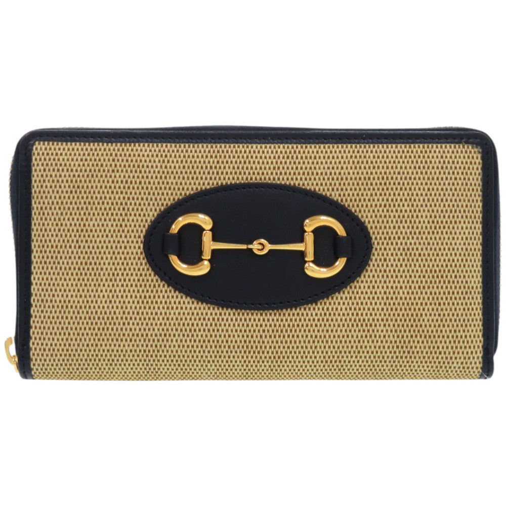 未使用品 グッチ 1955 ホースビット 621889 0416 キャンバス レザー ベージュ 紺 長財布 1048【中古】GUCCI