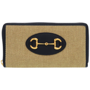 未使用品 グッチ 1955 ホースビット 621889 0416 キャンバス レザー ベージュ 紺 長財布 1048【中古】GUCCI