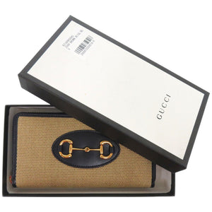 未使用品 グッチ 1955 ホースビット 621889 0416 キャンバス レザー ベージュ 紺 長財布 1048【中古】GUCCI