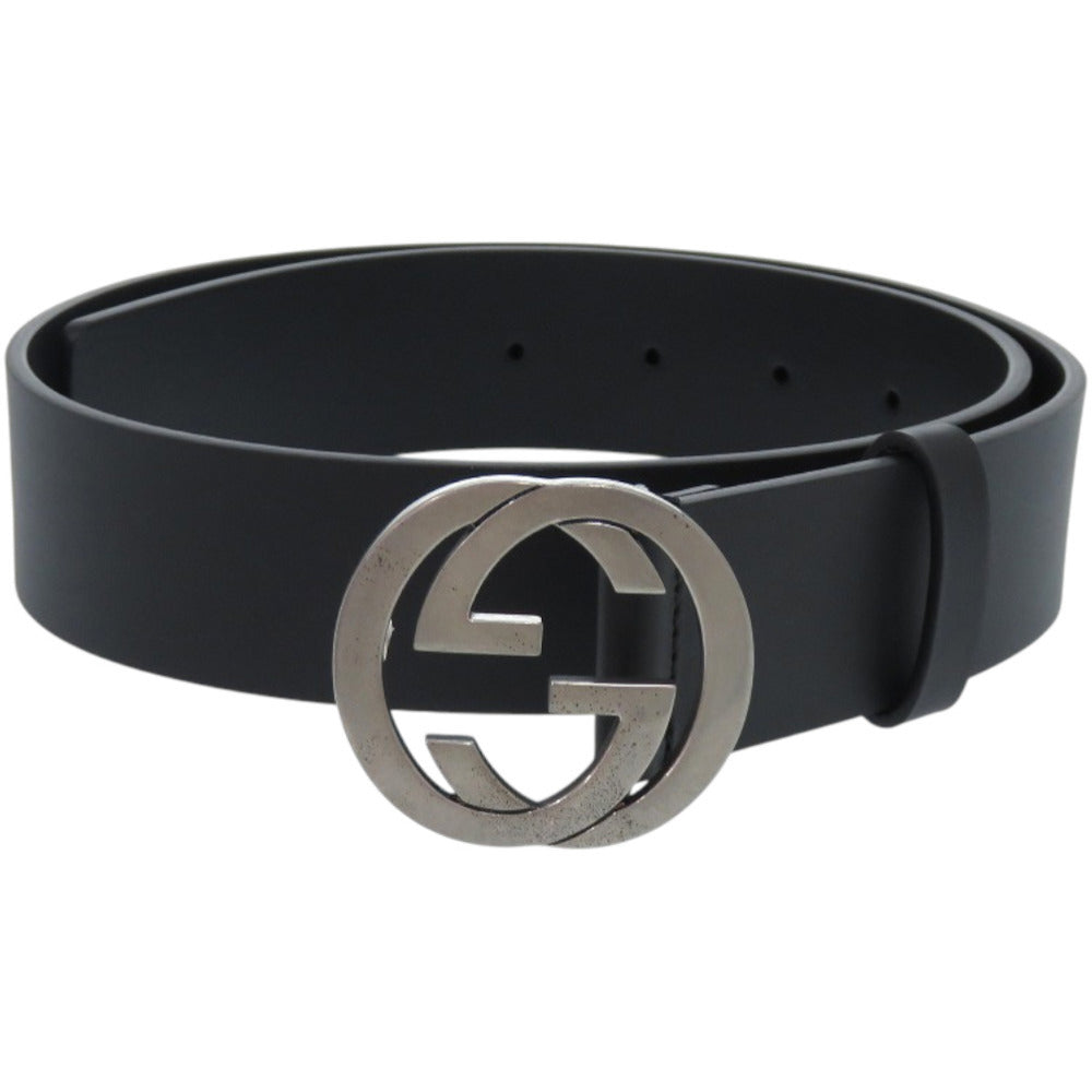 新品同様 グッチ インターロッキングG 368186 BGH0N 75 30 1476 レザー ブラック 黒 ベルト 1049【中古】GUCCI