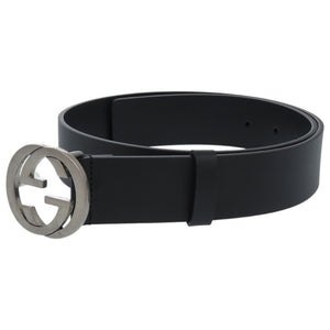 新品同様 グッチ インターロッキングG 368186 BGH0N 75 30 1476 レザー ブラック 黒 ベルト 1049【中古】GUCCI