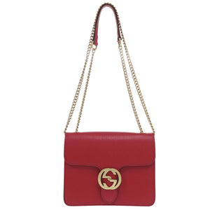 美品 グッチ インターロッキングG チェーンショルダーバッグ 510304203998 レザー レッド 1068【中古】GUCCI