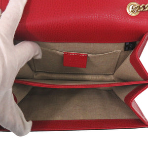美品 グッチ インターロッキングG チェーンショルダーバッグ 510304203998 レザー レッド 1068【中古】GUCCI