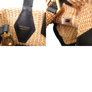 美品 ジミーチュウ ダイヤモンドトートミニ DIAMONDTOTEXSQAD ラフィア カーフ ブラック 黒 トートバッグ 1074【中古】JIMMY CHOO