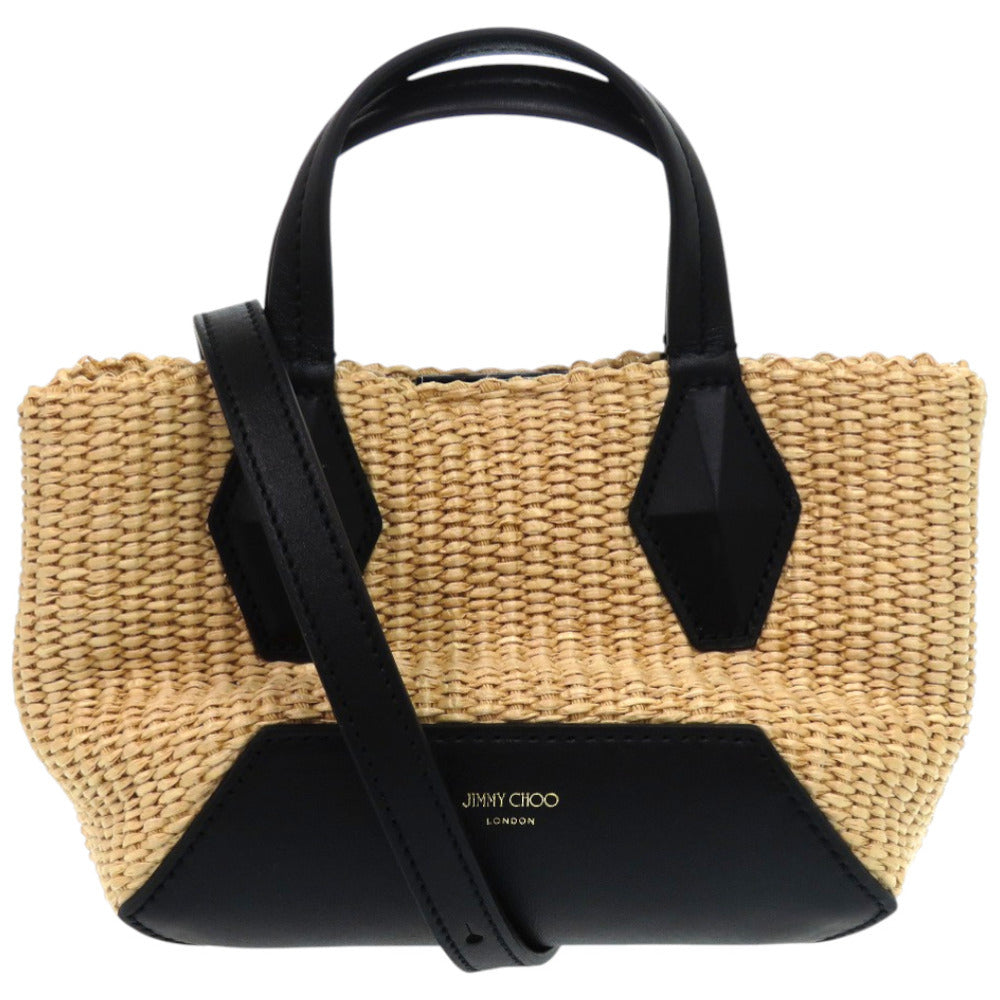 美品 ジミーチュウ ダイヤモンドトートミニ DIAMONDTOTEXSQAD ラフィア カーフ ブラック 黒 トートバッグ 1074【中古】JIMMY CHOO