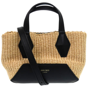 美品 ジミーチュウ ダイヤモンドトートミニ DIAMONDTOTEXSQAD ラフィア カーフ ブラック 黒 トートバッグ 1074【中古】JIMMY CHOO
