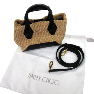 美品 ジミーチュウ ダイヤモンドトートミニ DIAMONDTOTEXSQAD ラフィア カーフ ブラック 黒 トートバッグ 1074【中古】JIMMY CHOO