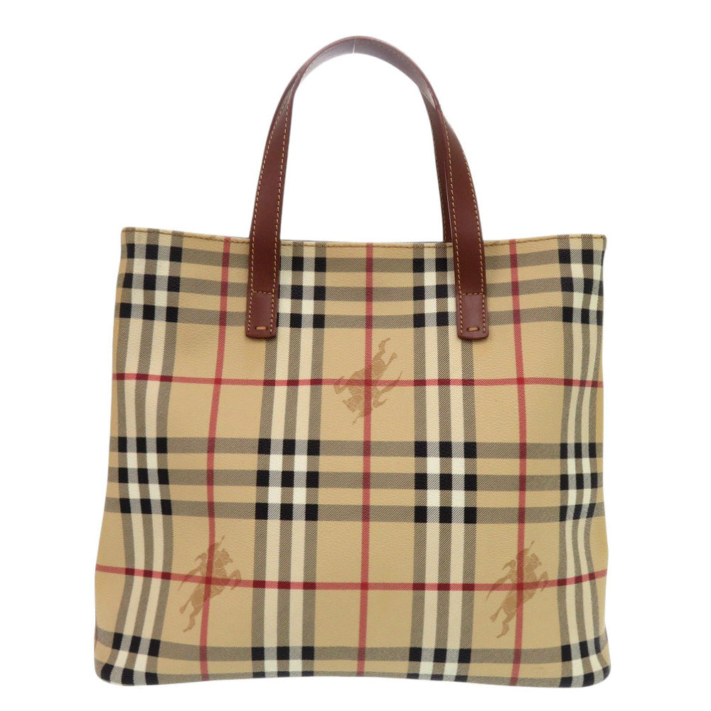 美品 バーバリー シャドーホース ノバチェック PVC レザー ベージュ ブラウン ハンドバッグ 1075【中古】BURBERRY