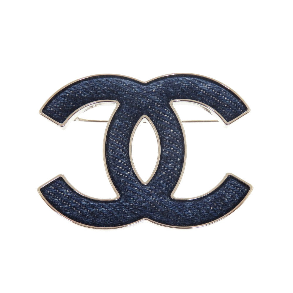 新品同様 シャネル デニム ココマーク B24 B ブローチ メタル ネイビー シルバー 1076 【中古】 CHANEL
