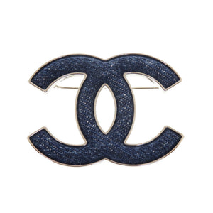 新品同様 シャネル デニム ココマーク B24 B ブローチ メタル ネイビー シルバー 1076 【中古】 CHANEL
