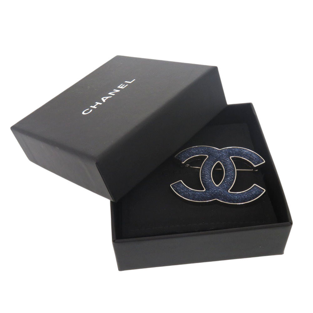 新品同様 シャネル デニム ココマーク B24 B ブローチ メタル ネイビー シルバー 1076 【中古】 CHANEL