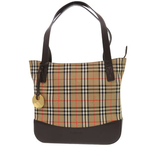 美品 バーバリー ノバチェック ロゴマーク レザーハンドバッグ キャンバス レザー ブラウン 1105【中古】BURBERRY