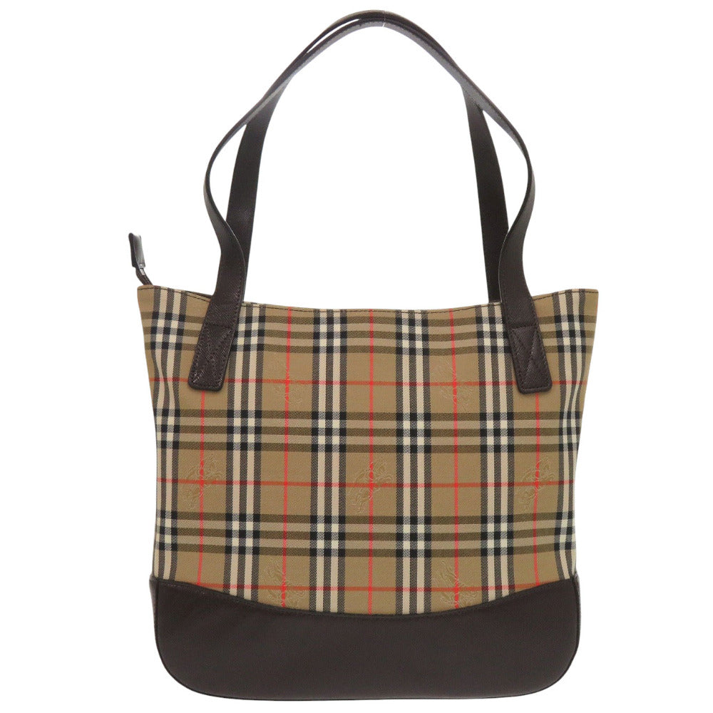 美品 バーバリー ノバチェック ロゴマーク レザーハンドバッグ キャンバス レザー ブラウン 1105【中古】BURBERRY