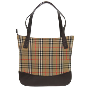 美品 バーバリー ノバチェック ロゴマーク レザーハンドバッグ キャンバス レザー ブラウン 1105【中古】BURBERRY