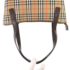美品 バーバリー ノバチェック ロゴマーク レザーハンドバッグ キャンバス レザー ブラウン 1105【中古】BURBERRY