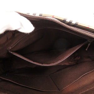 美品 バーバリー ノバチェック ロゴマーク レザーハンドバッグ キャンバス レザー ブラウン 1105【中古】BURBERRY