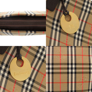 美品 バーバリー ノバチェック ロゴマーク レザーハンドバッグ キャンバス レザー ブラウン 1105【中古】BURBERRY