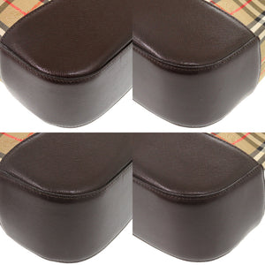 美品 バーバリー ノバチェック ロゴマーク レザーハンドバッグ キャンバス レザー ブラウン 1105【中古】BURBERRY